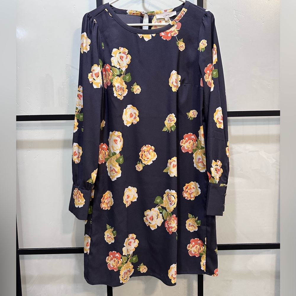 LOFT Blue and Gold Bishop Sleeve Sundress